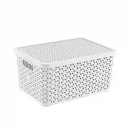 Krea Caja Plastica Simil Rattan Blanco 10 L