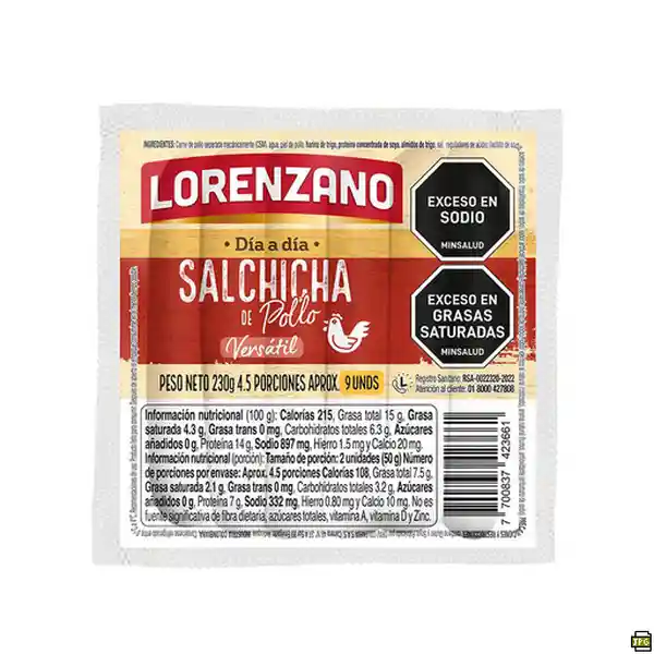 Lorenzano Salchicha de Pollo Día a Día