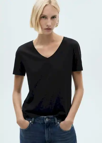 Camiseta Chalapi Negro Talla M Mujer Mango