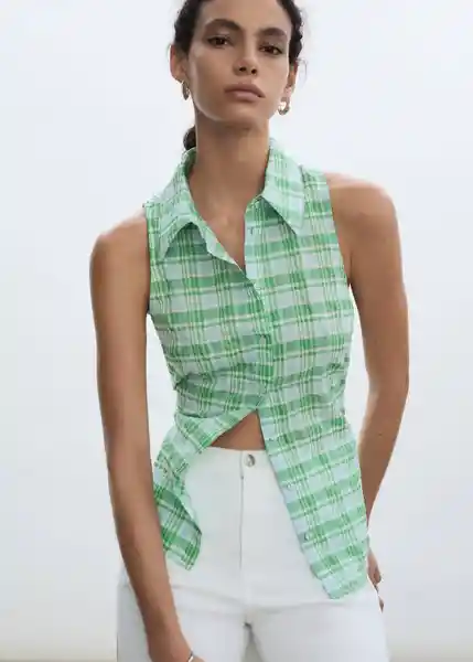 Camisa Paulita Verde Talla XS Mujer Mango