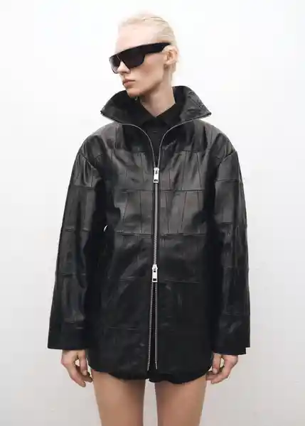 Abrigo Patch Negro Talla L Mujer Mango