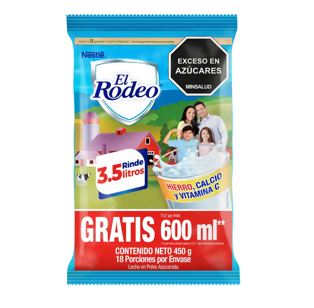Leche en polvo EL RODEO azucarada x 450g gratis 75g