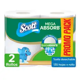 Toalla de Papel Desechable Scott Mega Absorb 2 Rollos 135 Hojas