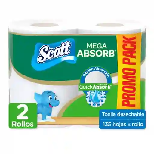 Toalla de Papel Desechable Scott Mega Absorb 2 Rollos 135 Hojas