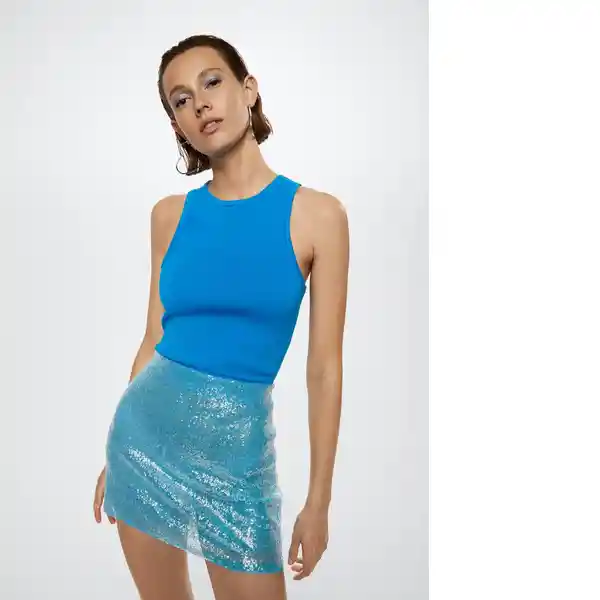 Falda Tex Azul Talla M Mujer Mango