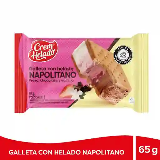 Crem Helado Galleta con Helado Sabor Napolitano Salsa de Fresa