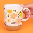 Taza Cerámica Con Tapa y Fondo de Corcho Flower 300 mL Miniso
