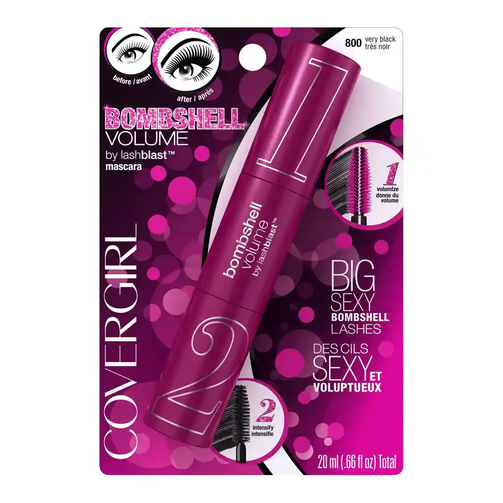 Covergirl Pestañina Bombshell Curvaceous Tono 800 muy Negro