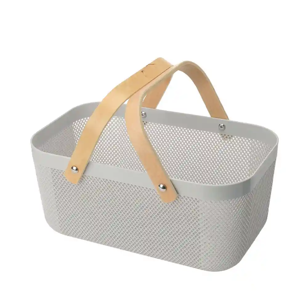 Canasto Plástico Asa Bambú 39.5 X 26.5 X 18 Cm
