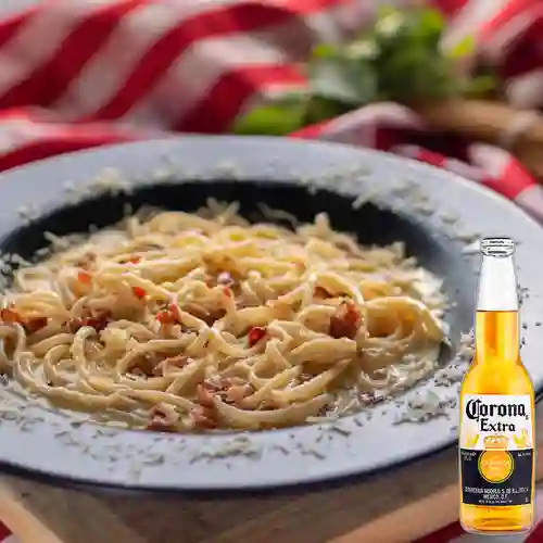 Combo Espagueti Carbonara + Corona 350 ml
