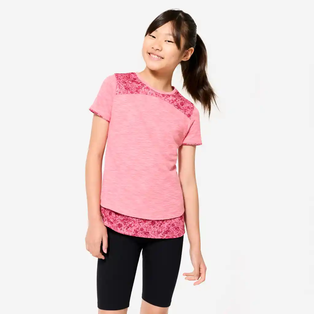 Camiseta Gimnasia Algodón Transpirablepara Niños Domyos 500 Rosa