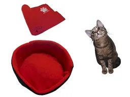 Cama Para Gato Grande + Cobija Térmica Grande Rojo