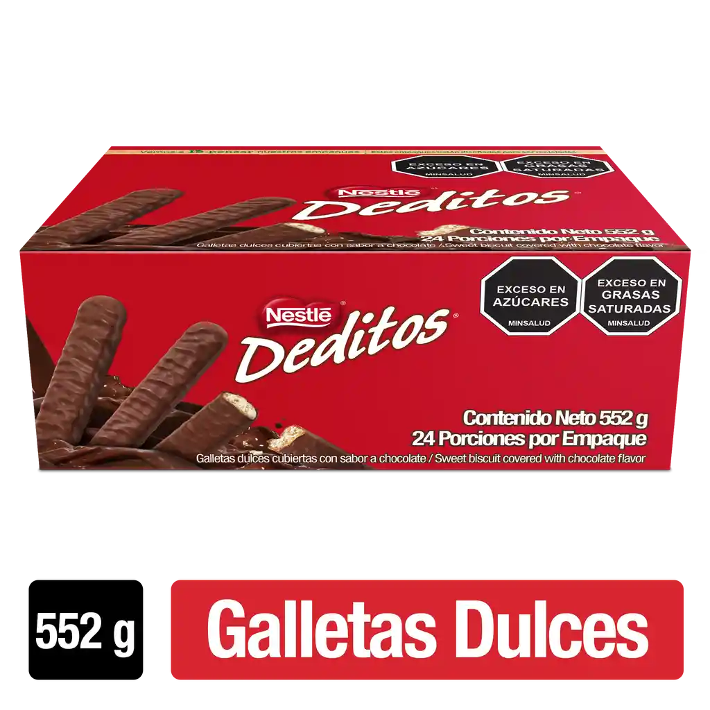 DEDITOS Galletas dulces cubiertas con sabor a chocolate 24 Unds x 552g