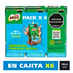 Leche achocolatada con malta MILO NUTRIFIT menos azucares* en cajita 6 Unds x 180mL c/u
