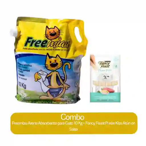 Combo Freemiau Arena 10 Kg + Fancy Feast Puré Kiss Atún en Salsa