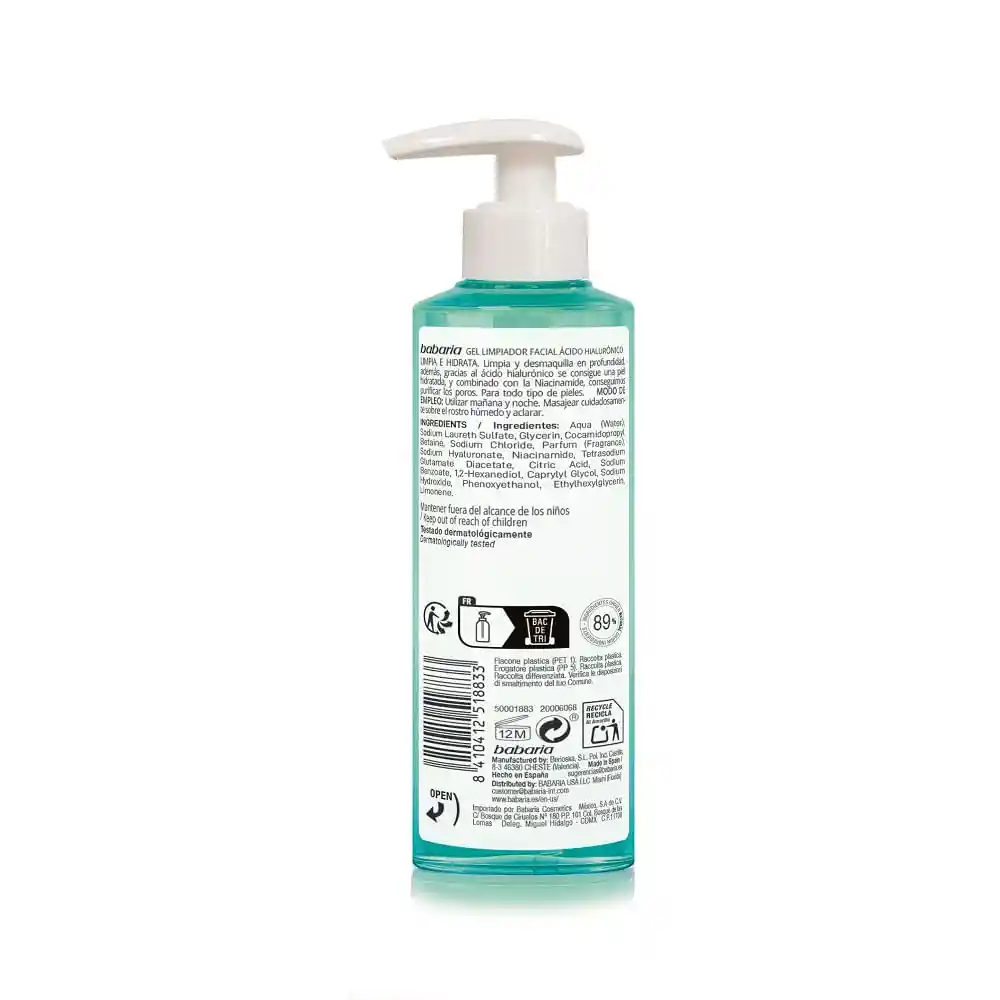 Gel Limpiador Facial Babaria Ácido Hialurónico