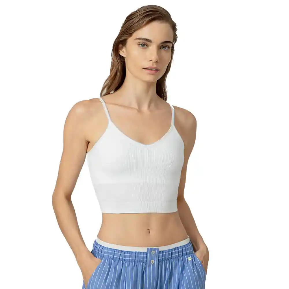 Top Soporte Medio Tiras Delgadas Femenino Devi Crop Punto Blanco Talla S