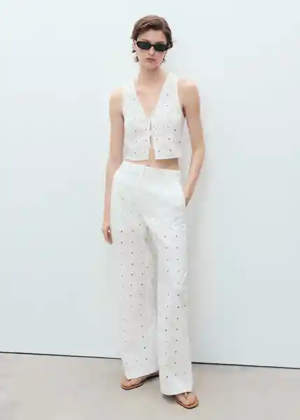 Pantalón Fado Blanco Talla 40 Mujer Mango
