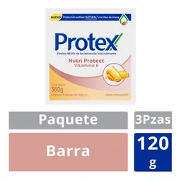 Jabón Antibacterial Protex Vitamina E Barra 120 g x 3