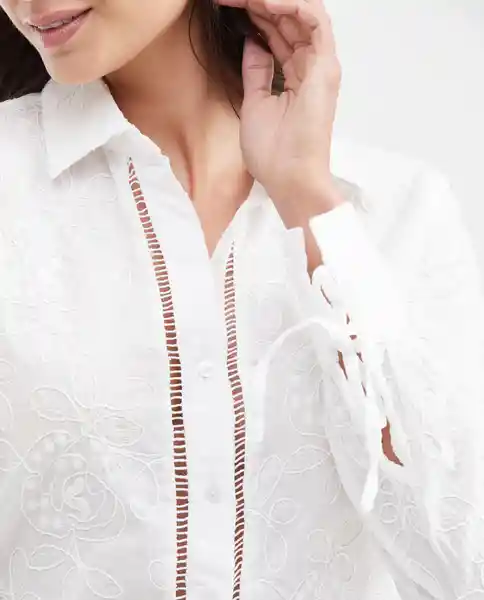 Camisa Eyelet Longsleeve Femenino Blanco 0 Claro T S Chevignon