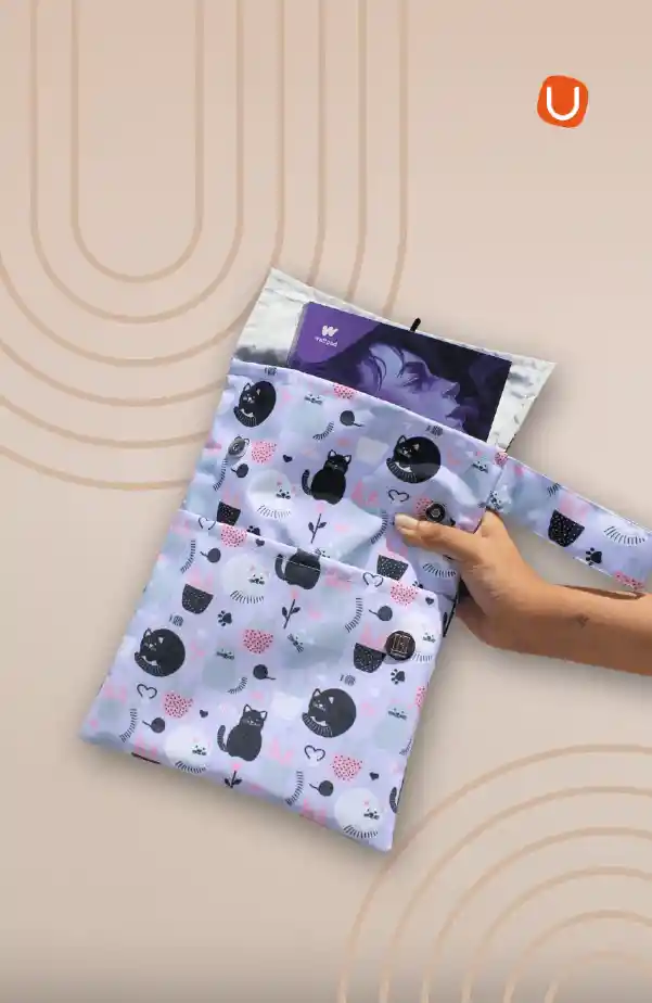 Funda Gold Para Libros Gatos Lila