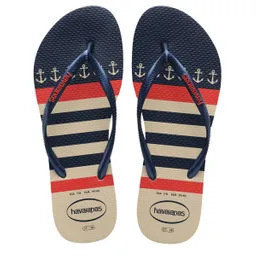 Sandalias Havaianas Slim Nautical Mujer Beige/azul Talla 37/38