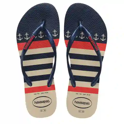 Sandalias Havaianas Slim Nautical Mujer Beige/azul Talla 37/38