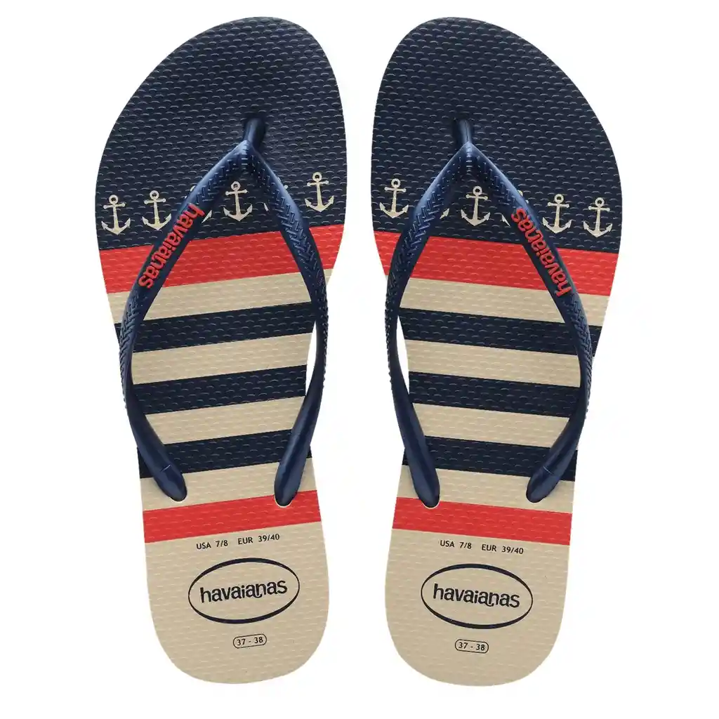Sandalias Havaianas Slim Nautical Mujer Beige/azul Talla 37/38