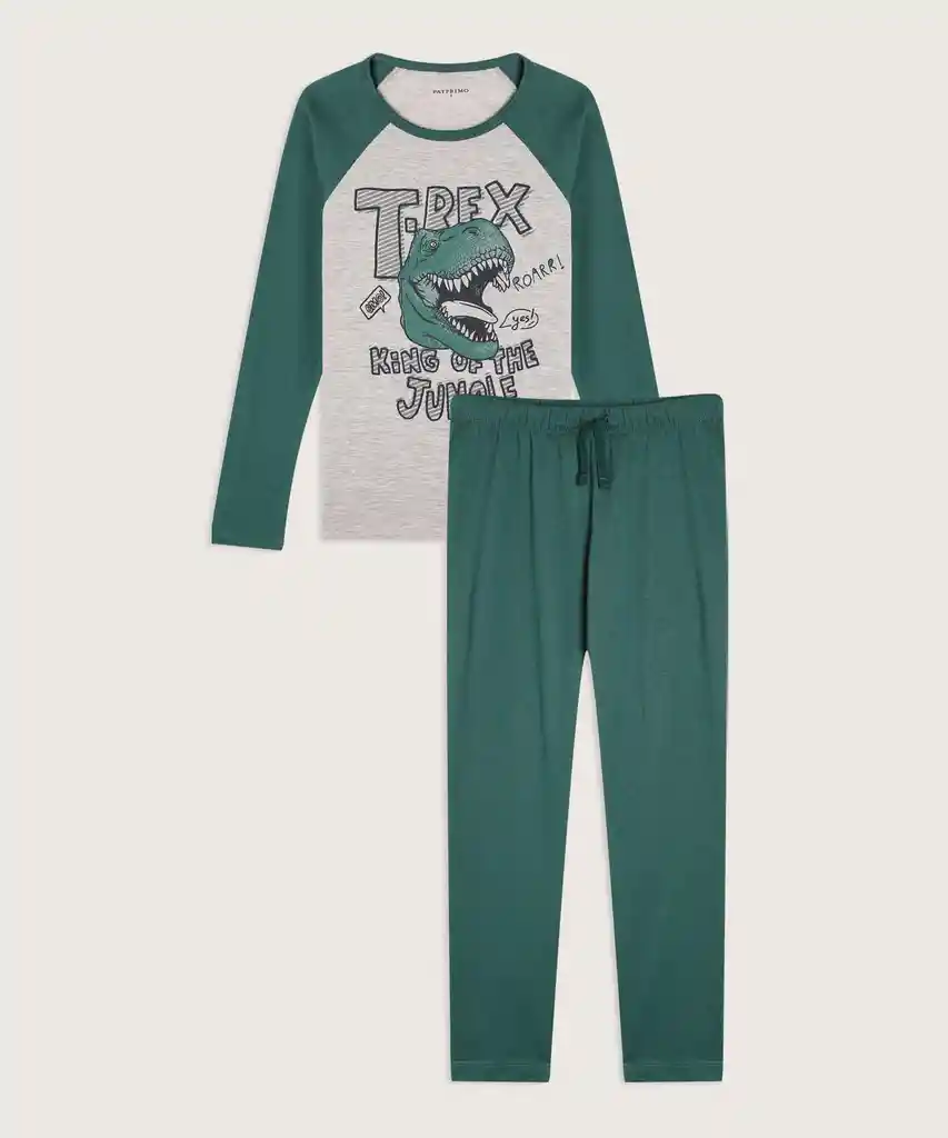 Pijama Camiseta Manga Larga Estampada y Pantalón Unicolor