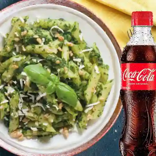Pasta Pesto Tocineta con Coca Cola 400ml