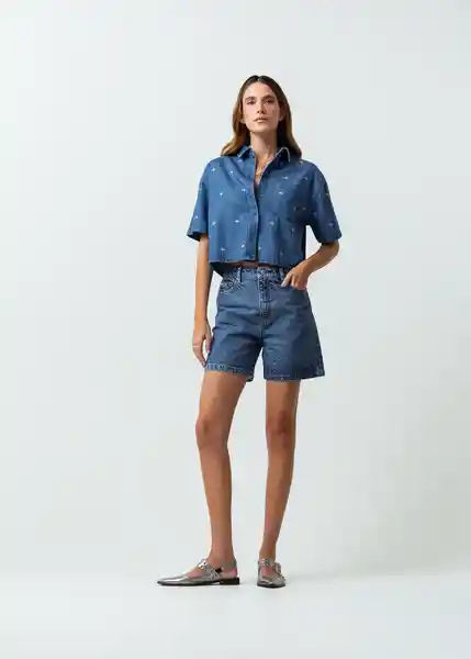 Camisa Tulia Mujer Azul Indigo Medio Talla S 412G305 Naf Naf