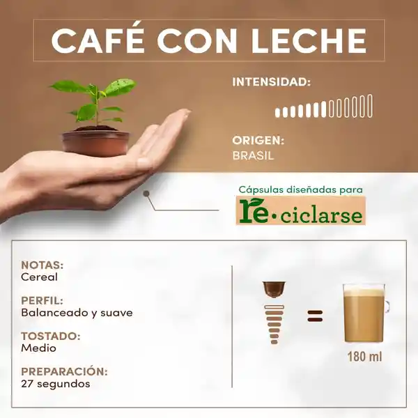 Cápsulas de Café con Leche NESCAFÉ DOLCE GUSTO Au Lait x 160g