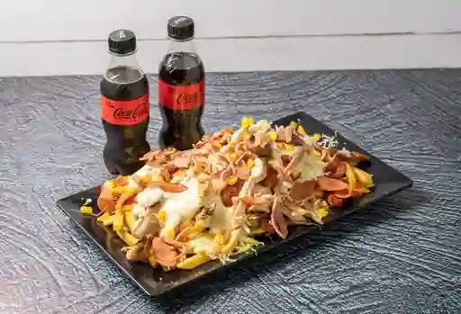 Salchipapa Gratinada X2 + Bebidas