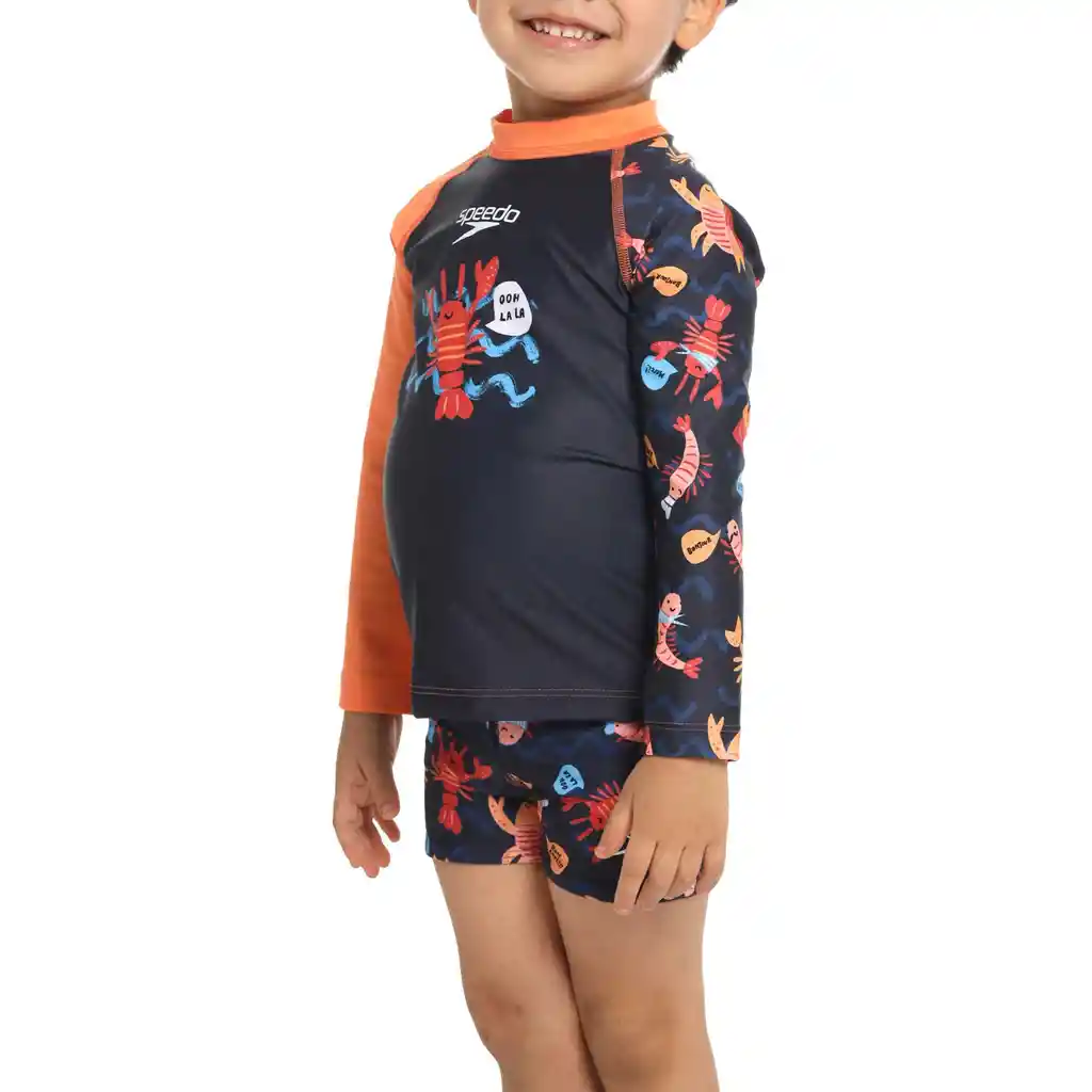 Camiseta Manga Larga Sunshine Little Lobster Bebe Masculina Azul-06