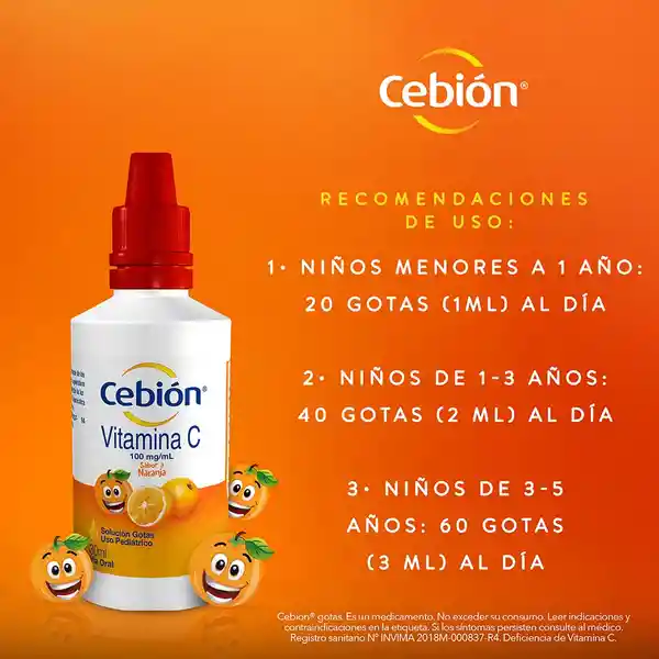 Cebión Vitamina C en Gotas para niños sabor a Naranja con 30ml