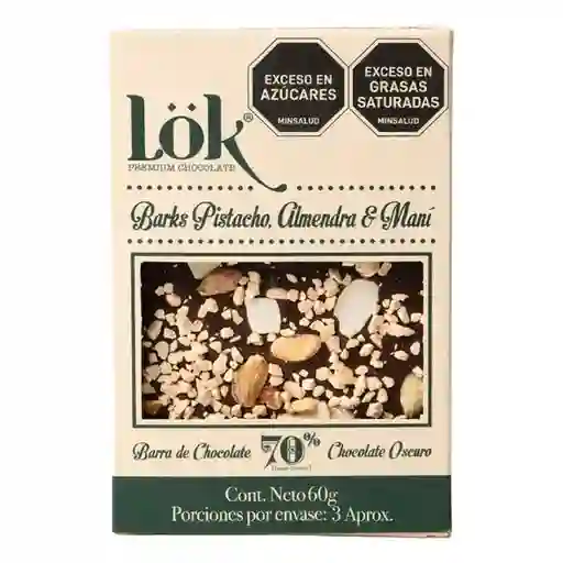 Barra Lok Premium Products Chocolate Oscuro 70% Pistacho (60 Gr)