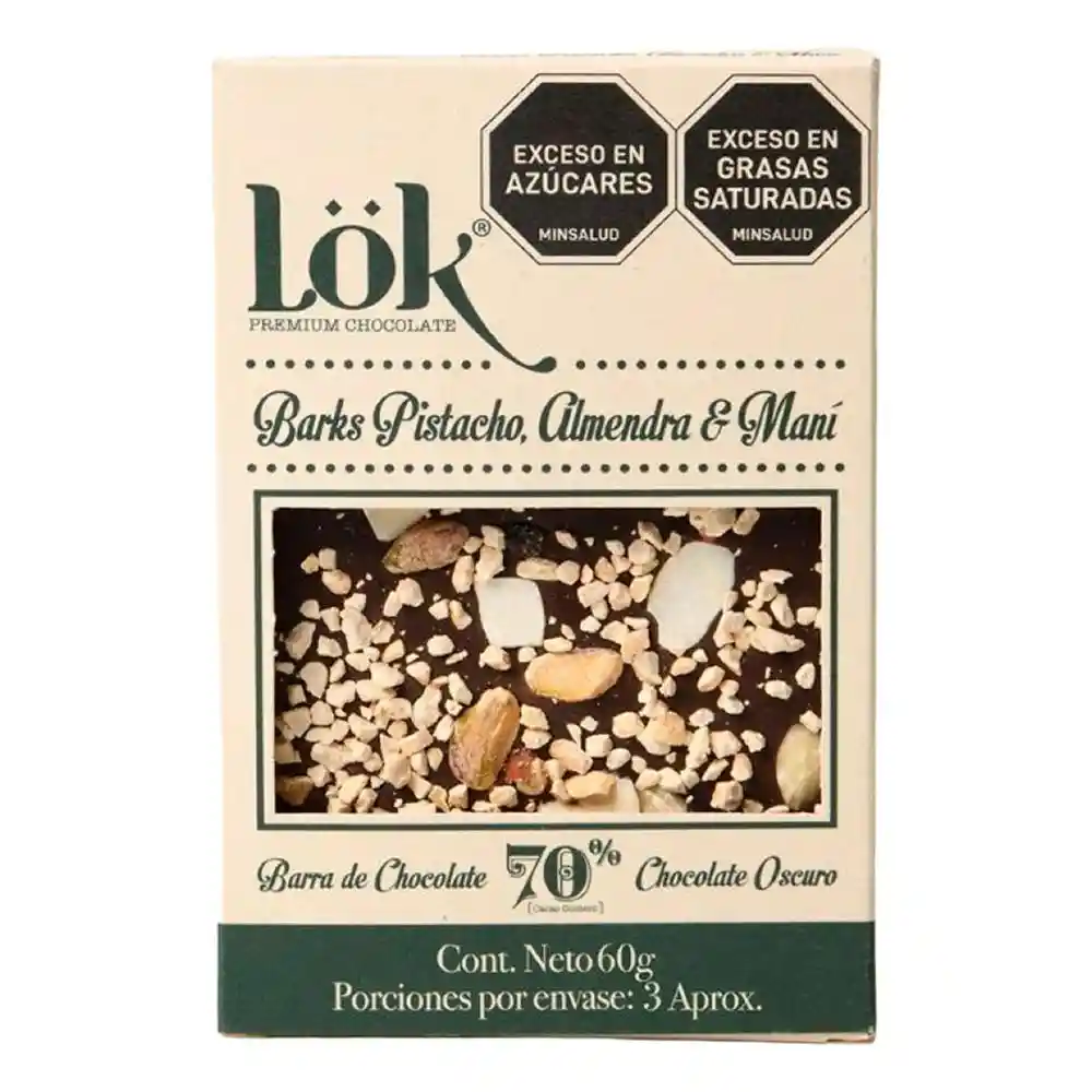 Barra Lok Premium Products Chocolate Oscuro 70% Pistacho (60 Gr)