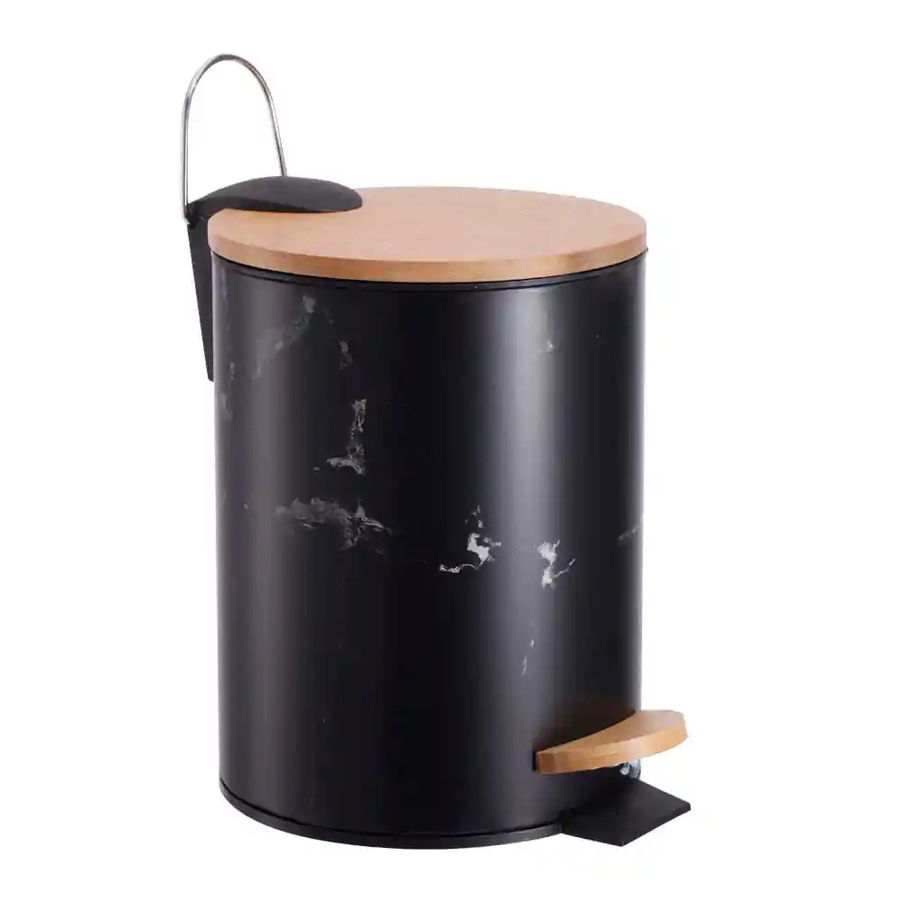 Basurero Met Pedal Bambu D.marmol Neg
