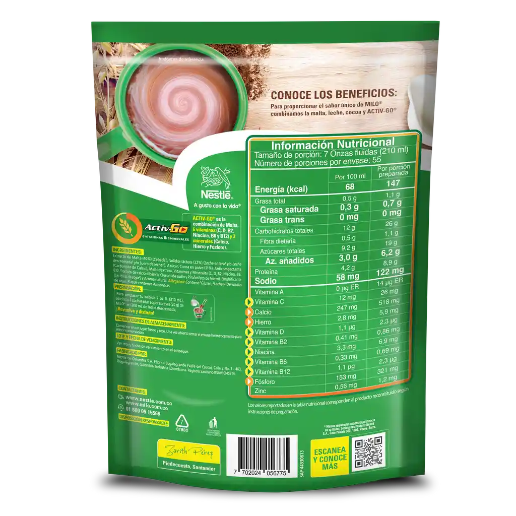 Bebida en polvo MILO x 1100g