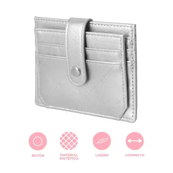 Tarjetero Con Líneas Bordadas Plata Serie Miniso