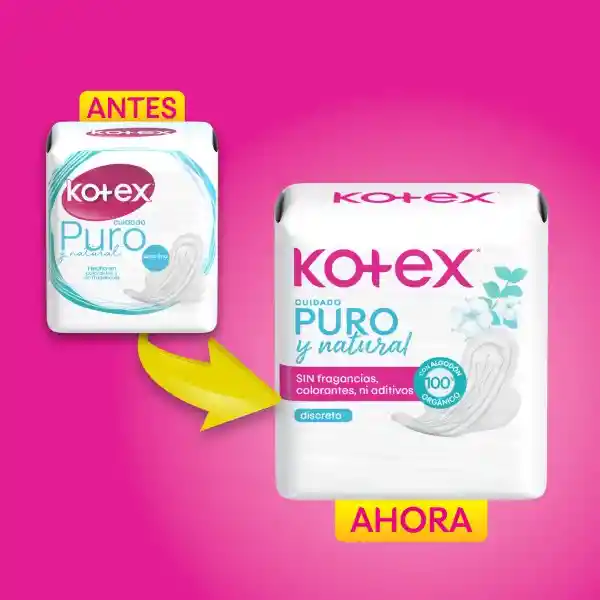 Toallas Higiénicas Kotex Puro y Natural 24 Und