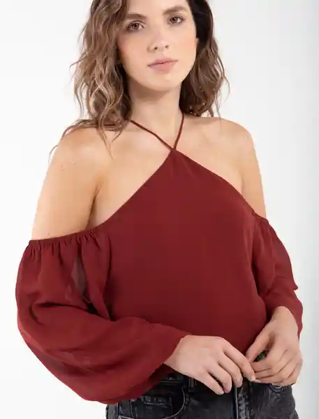 Camisa Con Cuello Halter Café Petra Oscuro Talla S Mujer Naf Naf