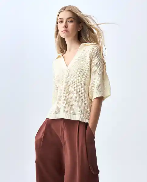 Camiseta Mujer Crudo Talla L 601G010_CRU110606 Americanino