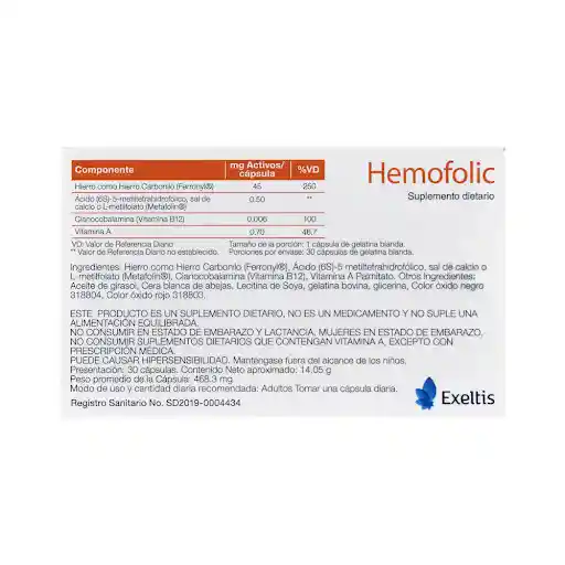 Hemofolic Suplemento Dietario en Cápsulas de Gelatina Blanda