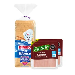 Combo Bimbo Pan Blanco Tajado Actidefens 350 g + Pietrán Jamón