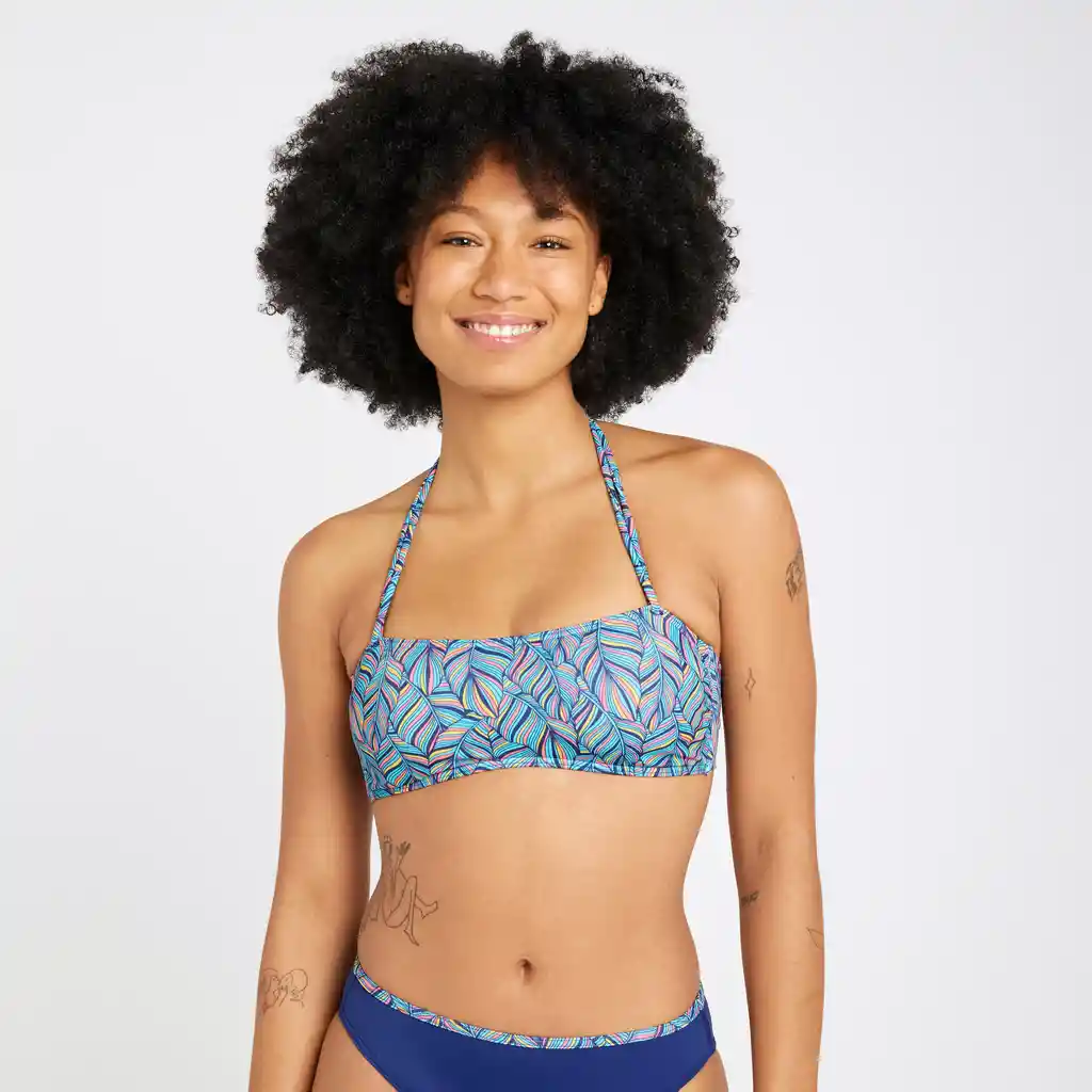 Top de Bikini Para Surf Para Mujer Olaian Azul Estampado
