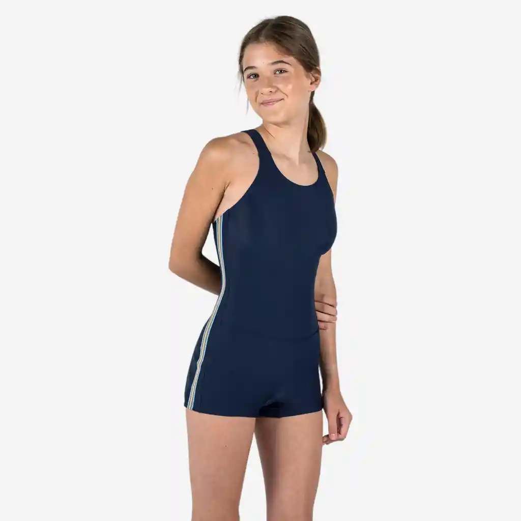 Vestido de Baño Enterizo de Natación Con Short Para Niña Nabaiji Azul Oscuro