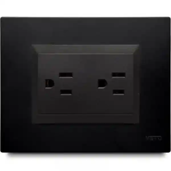 Veto Tomacorriente Doble Negro Plura
