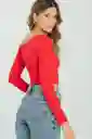 Top Asimétrico Manga Larga Color Rojo Medio Talla S Ragged