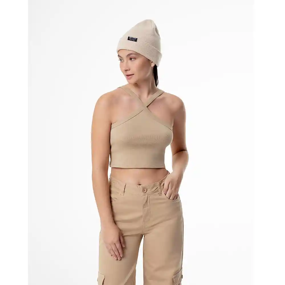 Camiseta de Amarrar en El Cuello en Algodón Femenino Lechi Crop Top Gef Talla L